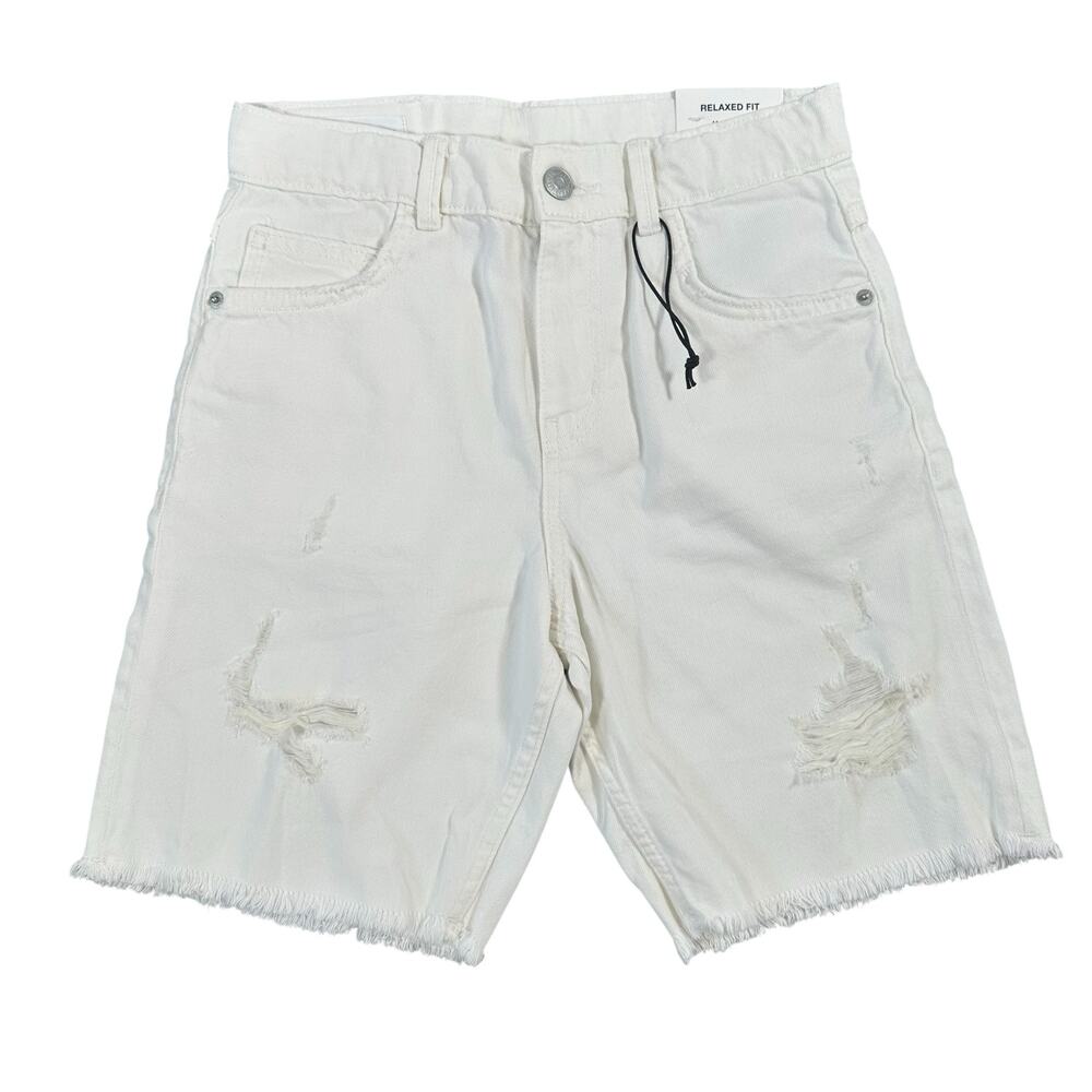 Zara Kids Relaxed Fit white Distressed Denim Shorts Boys Size 11-12 Years